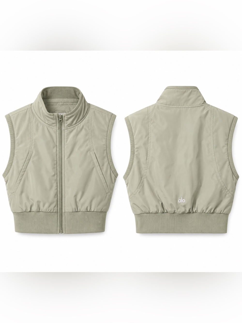 ALO Yoga Sage Green Cropped Zip-Front Vest